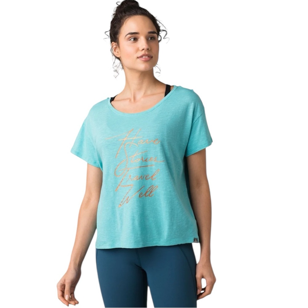 NWT Prana Women’s Chez Tee Shory Sleeve Novelty Tee Top Casual Athletic‎ Organic